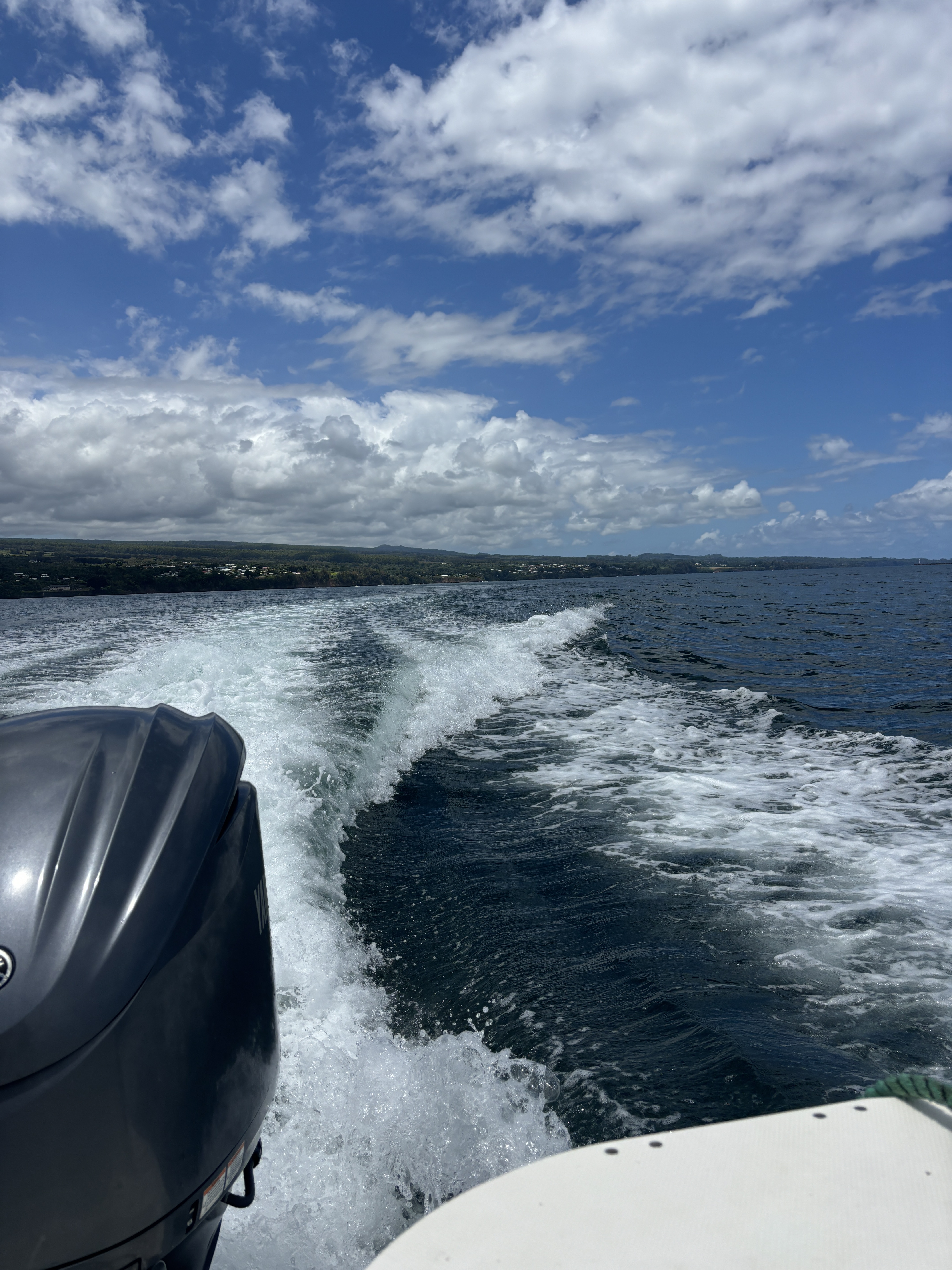 HOA boat running along the Hilo coastline toward the fishing grounds