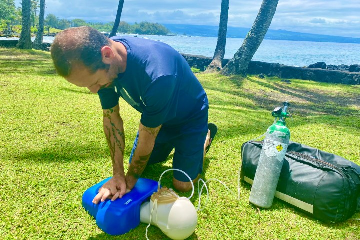 a man and a little boy that is standing in the grass