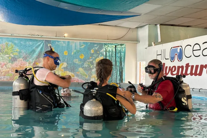 a group of people in the water