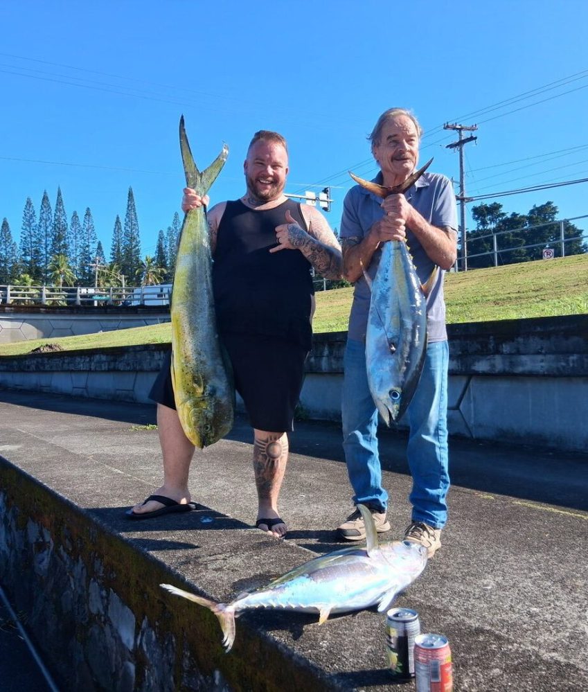 Mahimahi and tuna on deck after a morning charter off Hilo